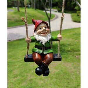 Funny Garden Gnomes Statue Hanging Dwarf Figurines Ornament Sculpture Swing